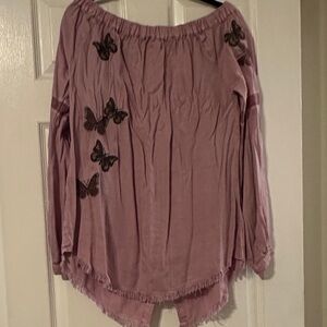 Elegant Off-Shoulder Butterfly Blouse - Lavender